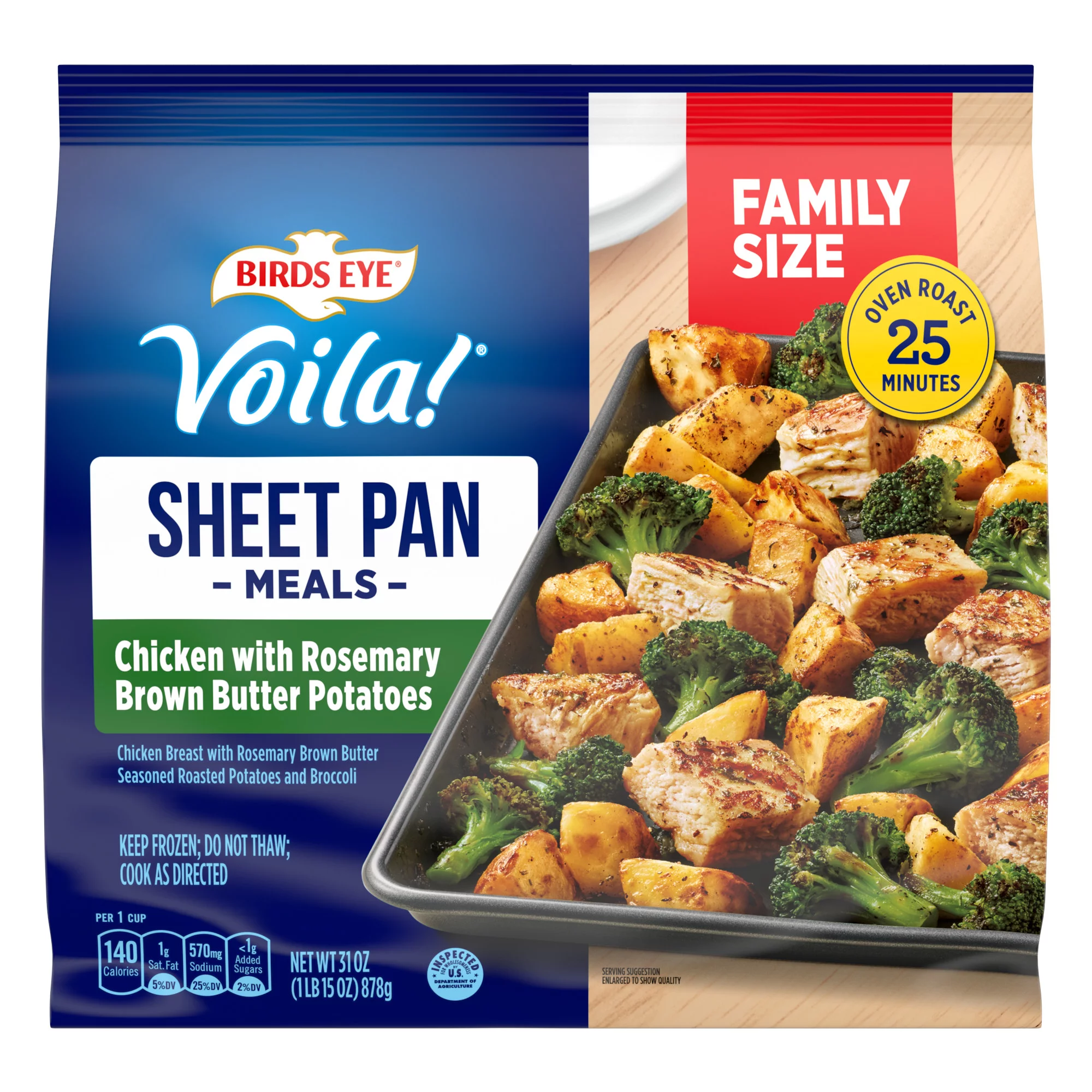 birds eye sheet pan meals, family size chicken with rosemary brown butter potatoes, frozen, 31 oz.