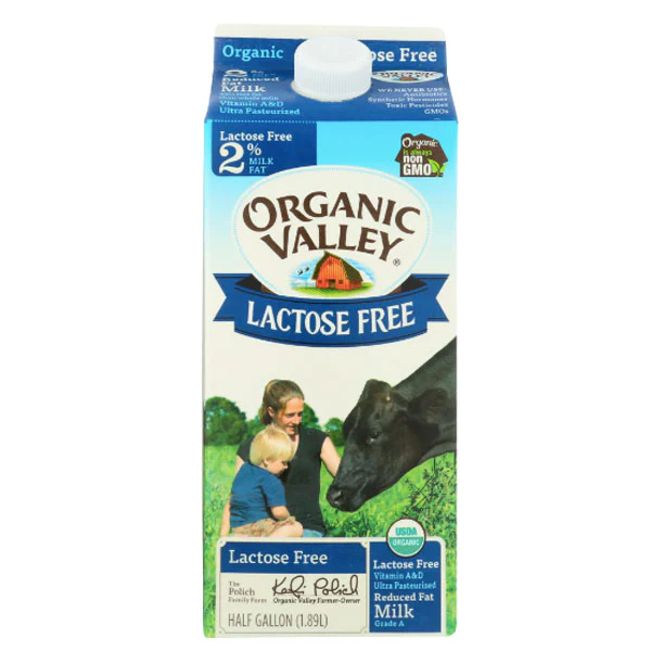 organic valley ultra pasteurized reduced fat organic lactose free 2% milk, 64 oz