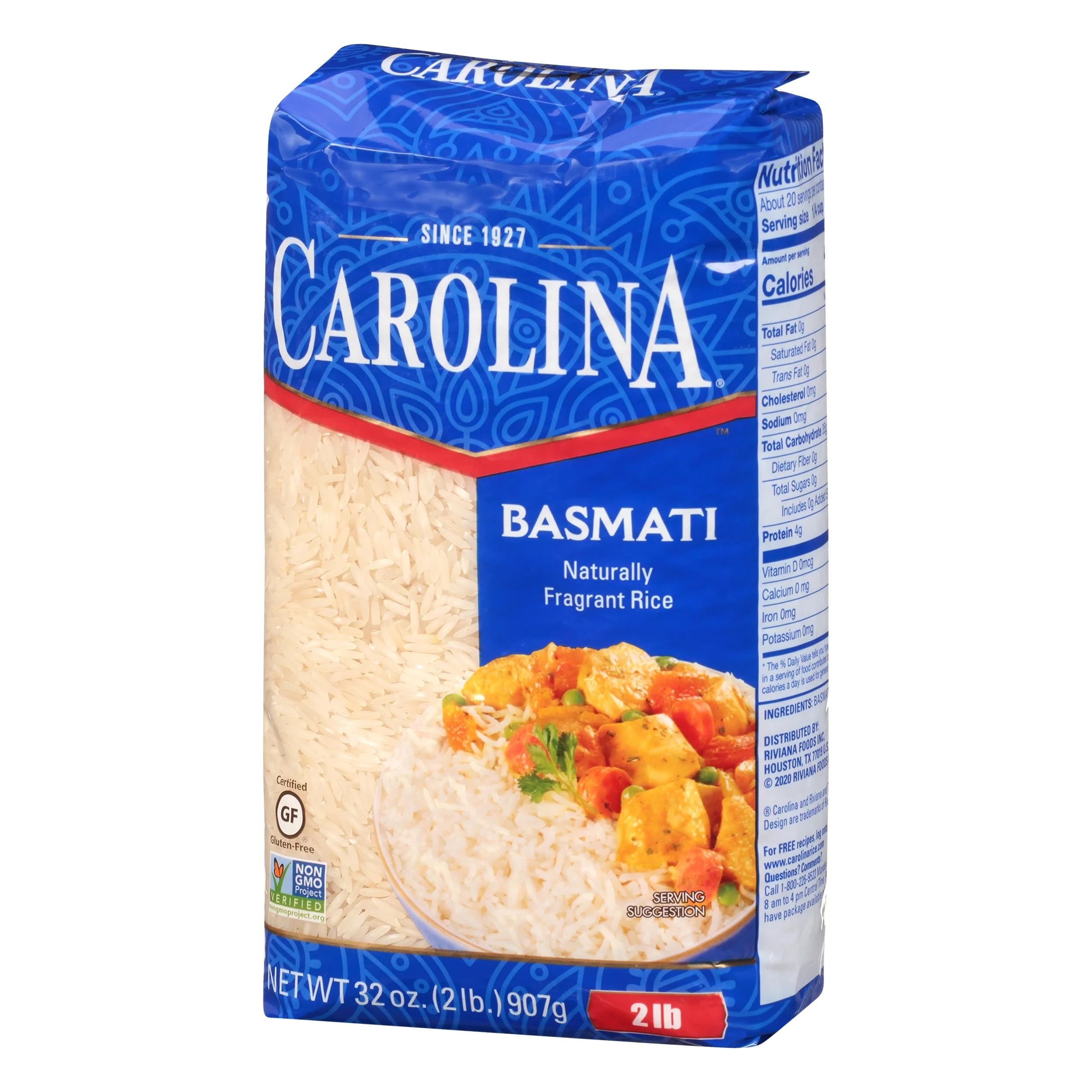 carolina basmati rice, long grain naturally fragrant rice, 2 lb bag