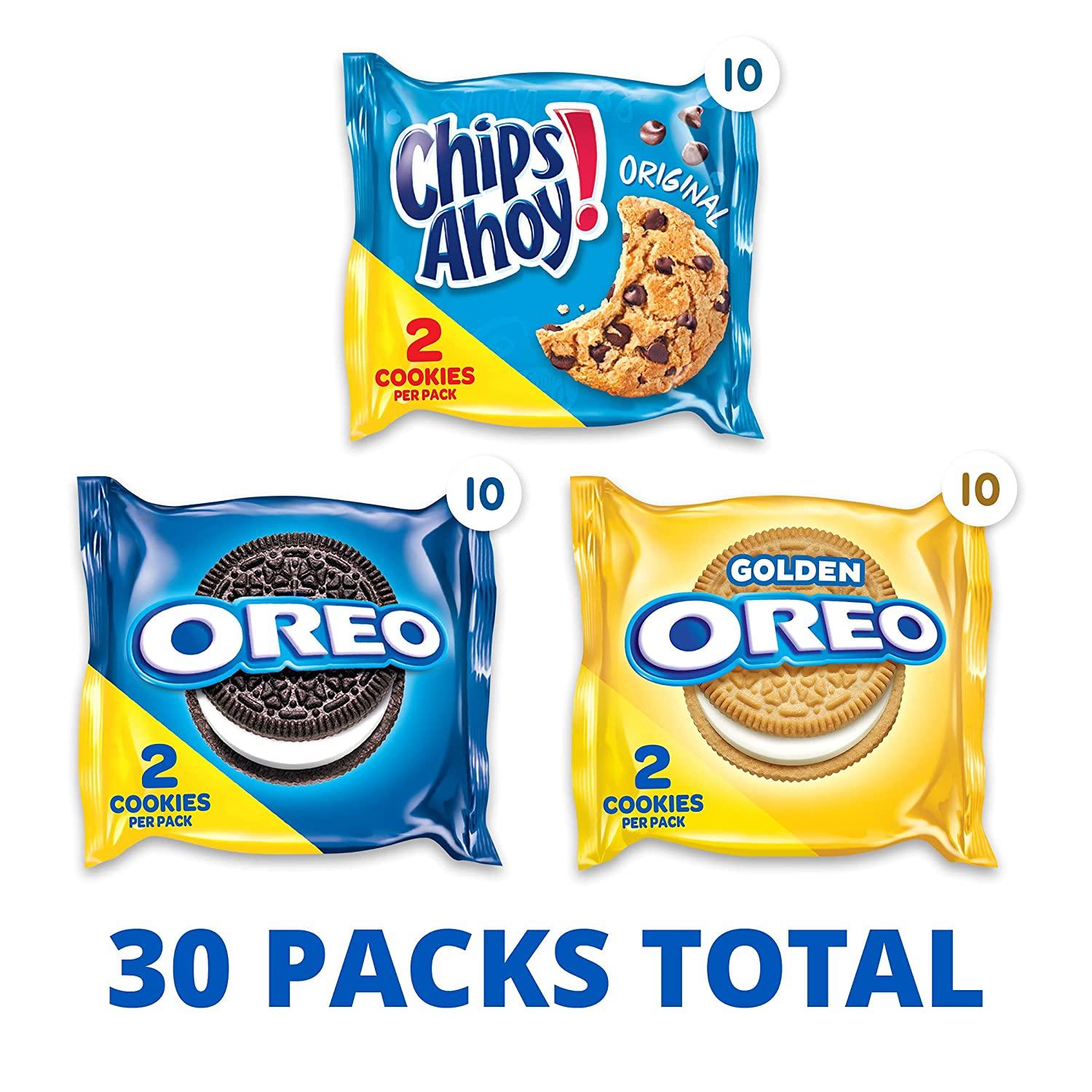 nabisco sweet treats cookie variety pack oreo, oreo golden & chips ahoy!, 30 snack packs (2 cookies per pack)