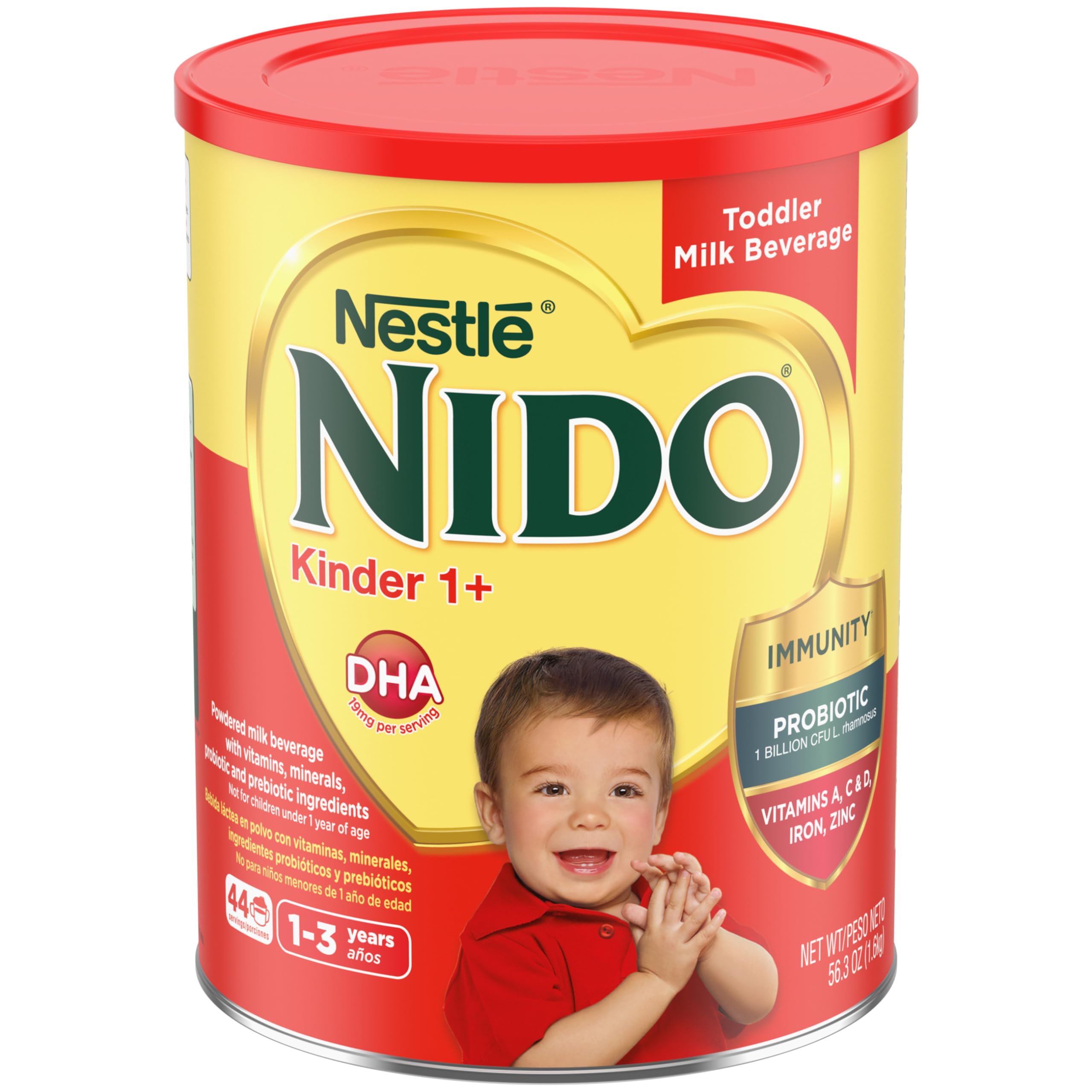 nestle nido kinder 1+ toddler powdered milk beverage 56.4 oz (3.52 lb) canister shelf stable toddler drink 3.52 lb.