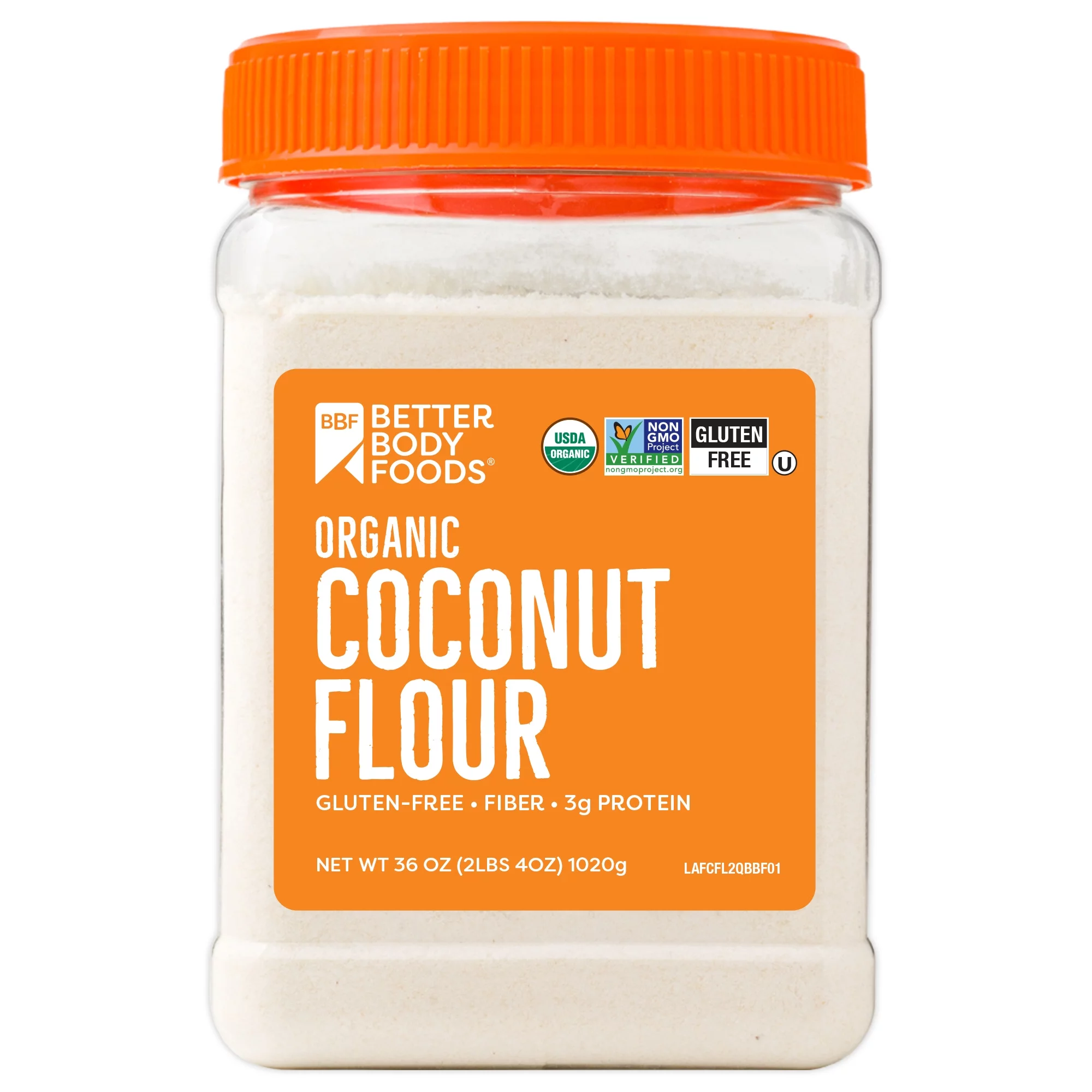 betterbody foods organic coconut flour, white flour alternative, grain free flour, gluten free, 2.25 lbs