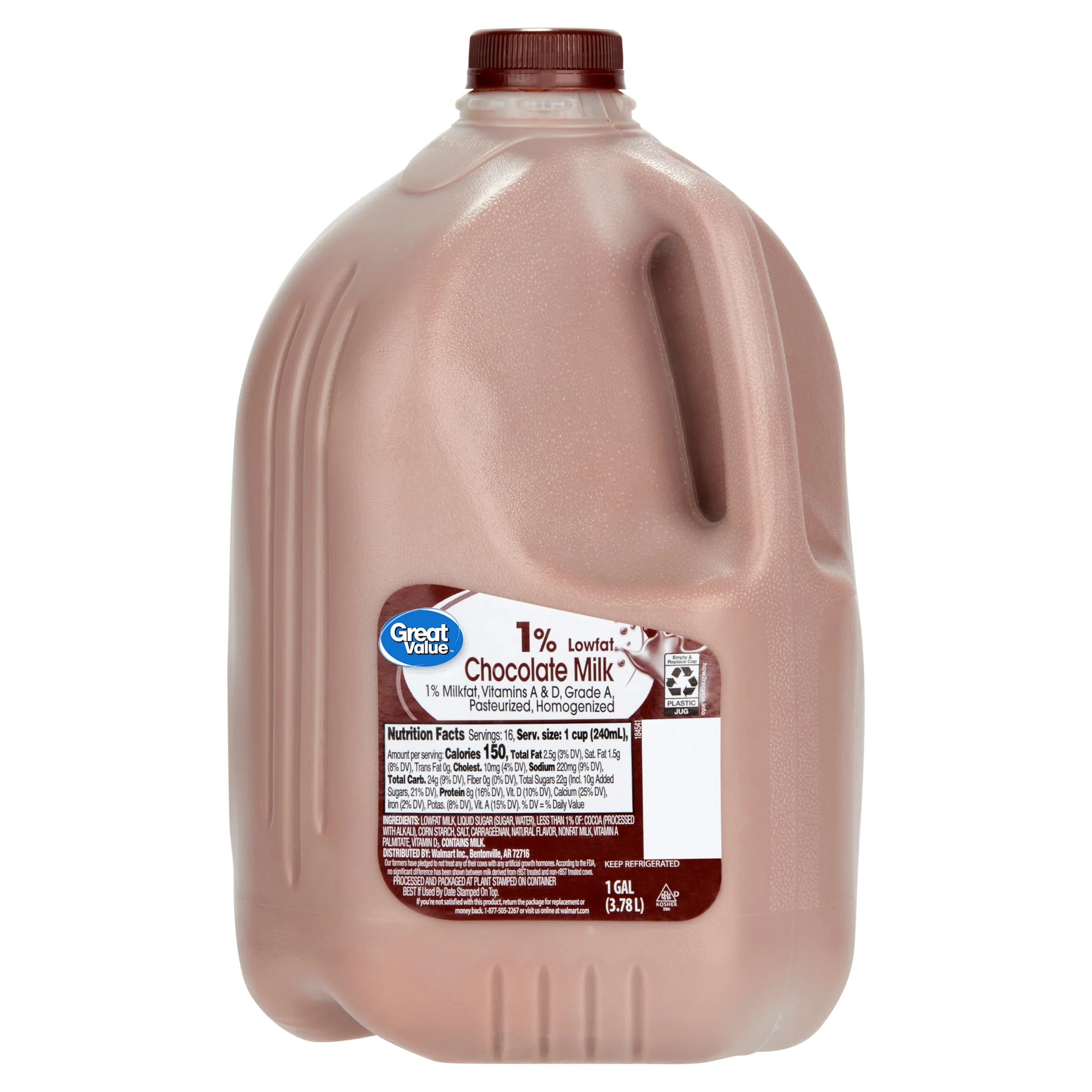 great value 1% low fat chocolate milk, half gallon, 64 fl oz