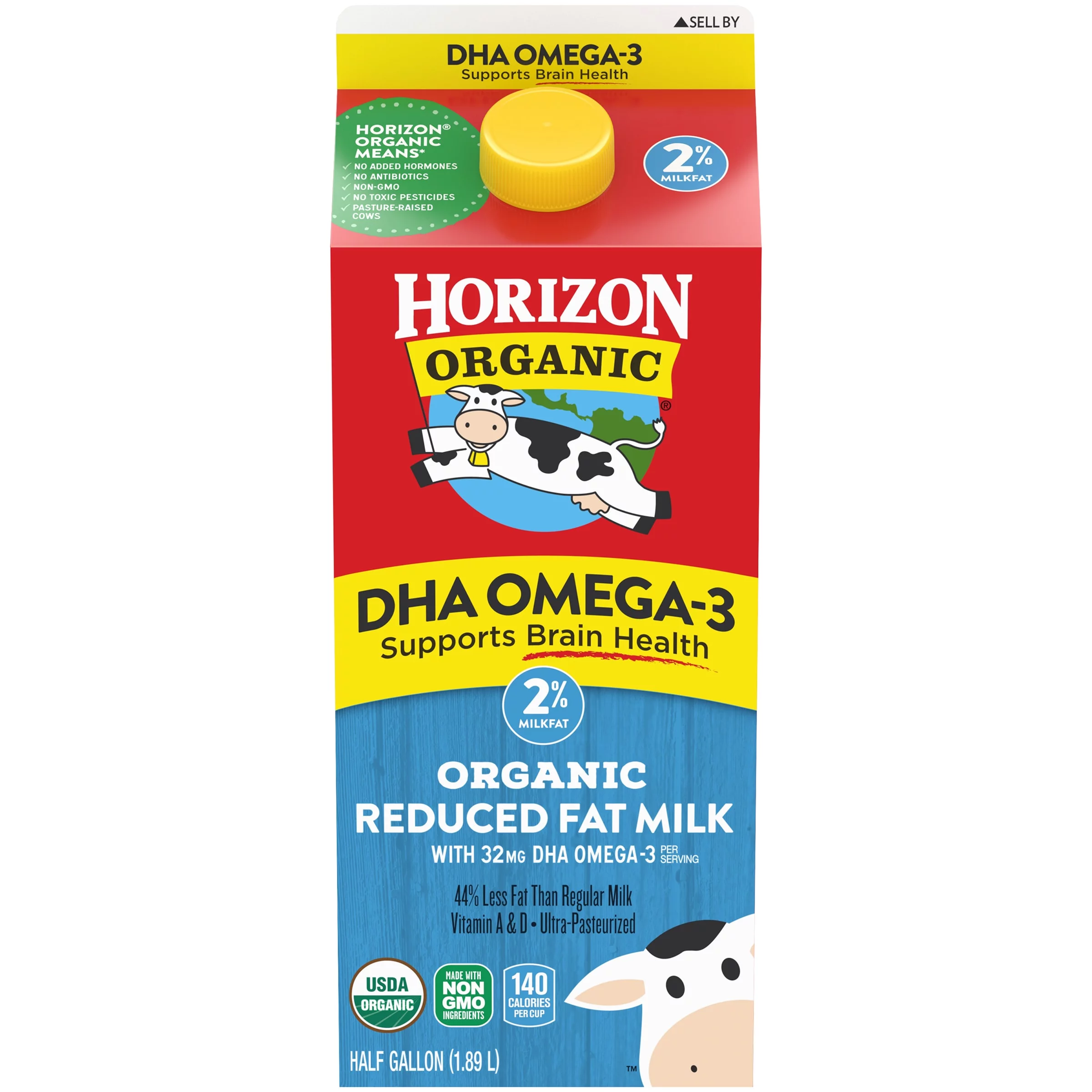 horizon organic 2% reduced fat dha omega 3 milk, half gallon