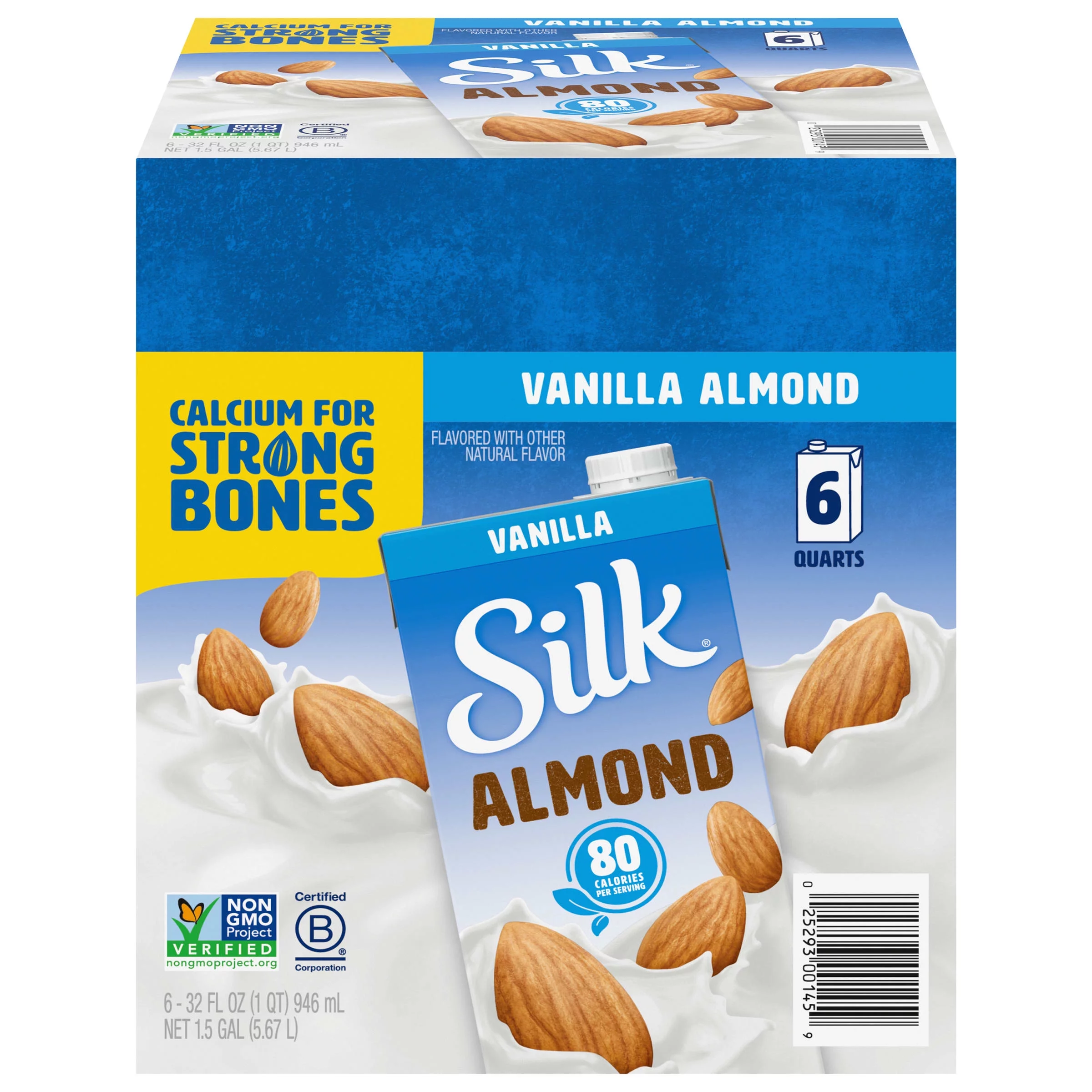 (pack of 6) silk shelf stable vanilla almond milk, 1 quart