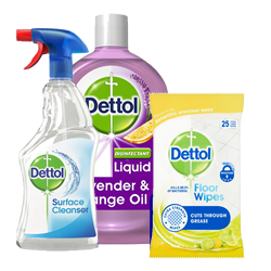 dettol surface cleaners anti bacterial spray cleaners and a handy pack of wipes for cleaning all surfaces