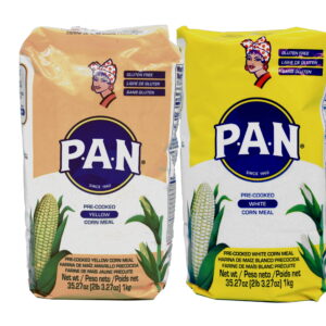 p.a.n. white and yellow corn meal bundle – pre cooked gluten free and kosher flour for arepas, 1 kg (35 oz / 2 lb 3.3 oz) ea.